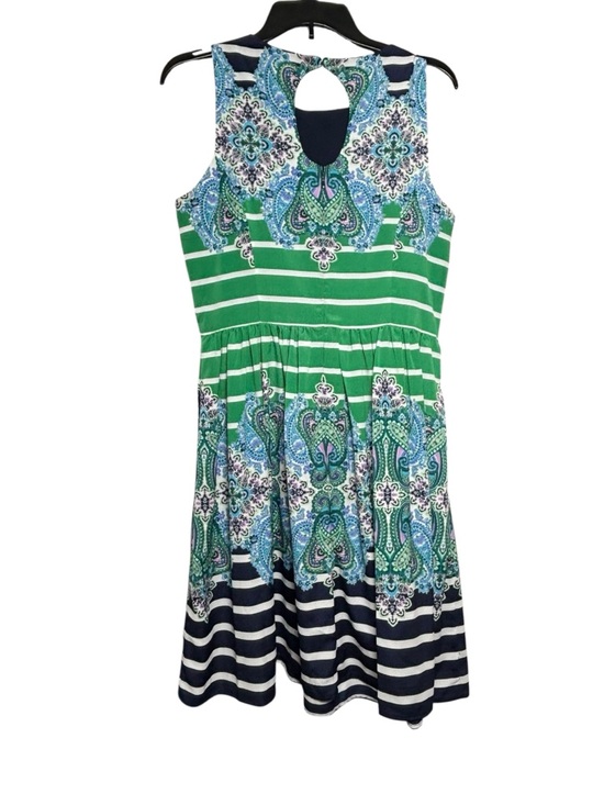 Eliza J Sleeveless Green & Blue Paisley Stripe Lined Sundress Women’s 12 - Picture 3 of 5